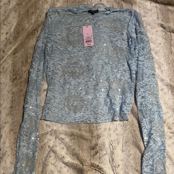 Wild Fable Blue Sheer Fitted Long Sleeve Blouse - Picture 5 of 5